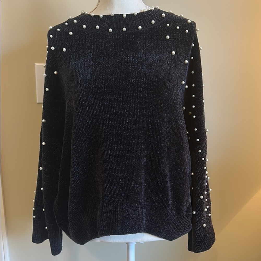 Black Pearl-Embellished Sweater
